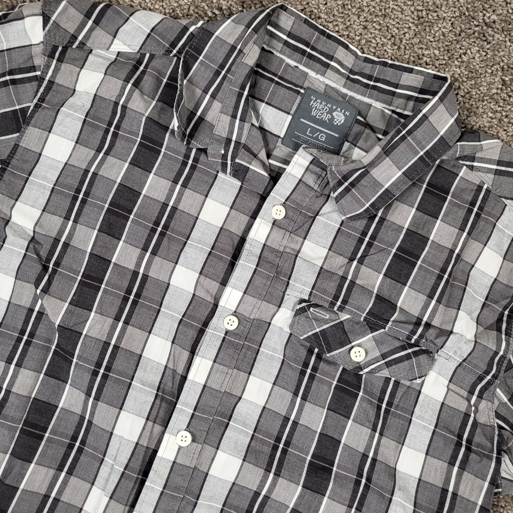 Mountain Hardwear Shirt Mens Large Gray Plaid Excellent Short Sleeve OM7049